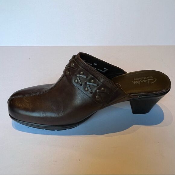 Women's Clarks Bendables Leather Clogs Brown Size 10W - Picture 3 of 11